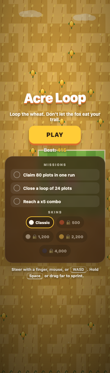 Acre Loop menu